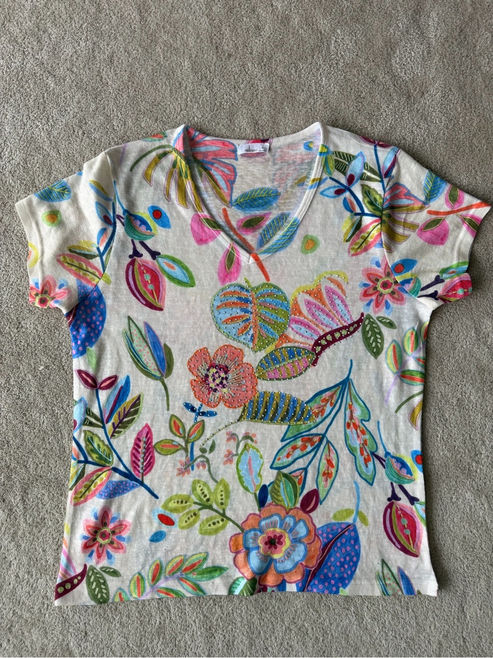Milano Multicolor Floral V-Neck Short Sleeve Top